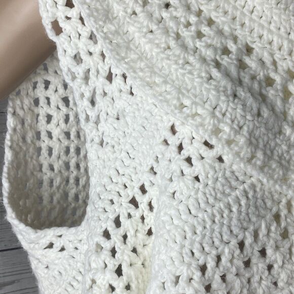 XXI Sweater Vest Ivory Open Knit Ruffled High Low - Picture 5 of 12